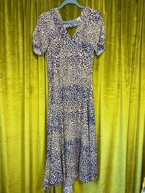 Revolve Farrow Blue Leopard Print Wrap midi Dress. Size Small. Retail $128